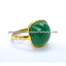 Beautiful Vermeil Gold Gemstone Bezel Rings Bijoux Vente en gros Fournisseur Green Onyx Bezel Ring